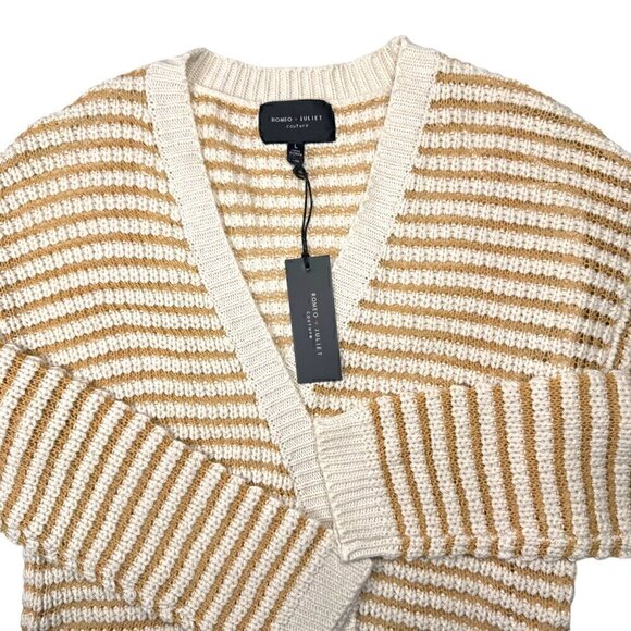 NWT Romeo & Juliet Open Front Striped Cardigan Sz.L Cream Longline Coastal Boho - Picture 4 of 11
